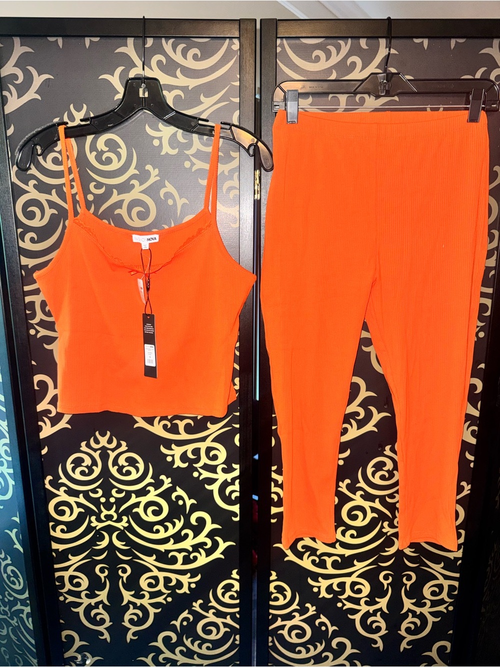 Fashion Nova Bright Orange Ribbed Tank & Legging Set
